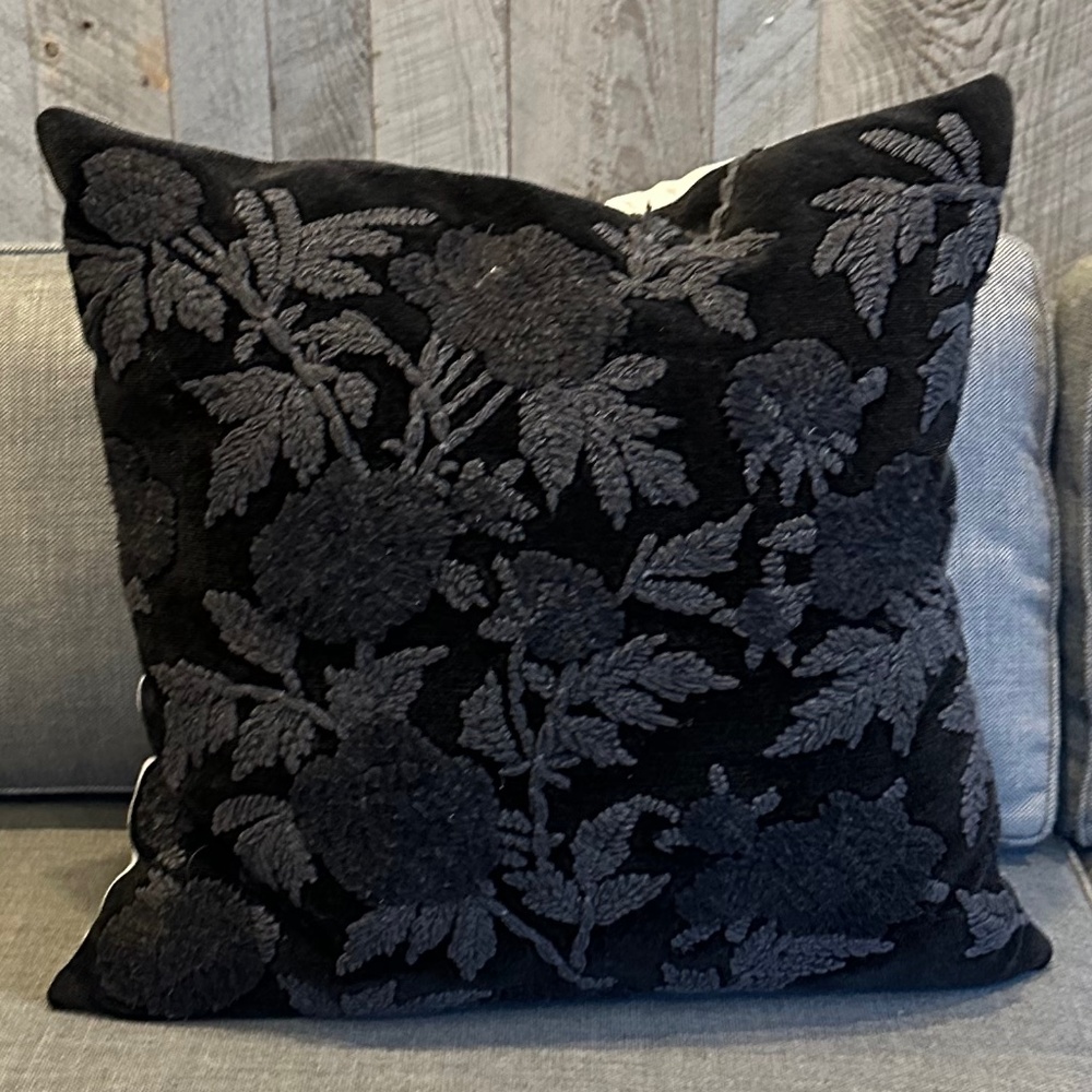 Pottery Barn Florence Embroidered Pillow Cover, 22", Charcoal